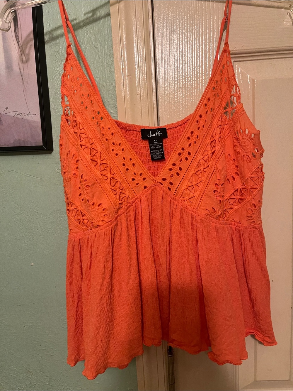 Jessica Simpson Bright Orange Crochet-Trim Spaghetti Strap Camisole